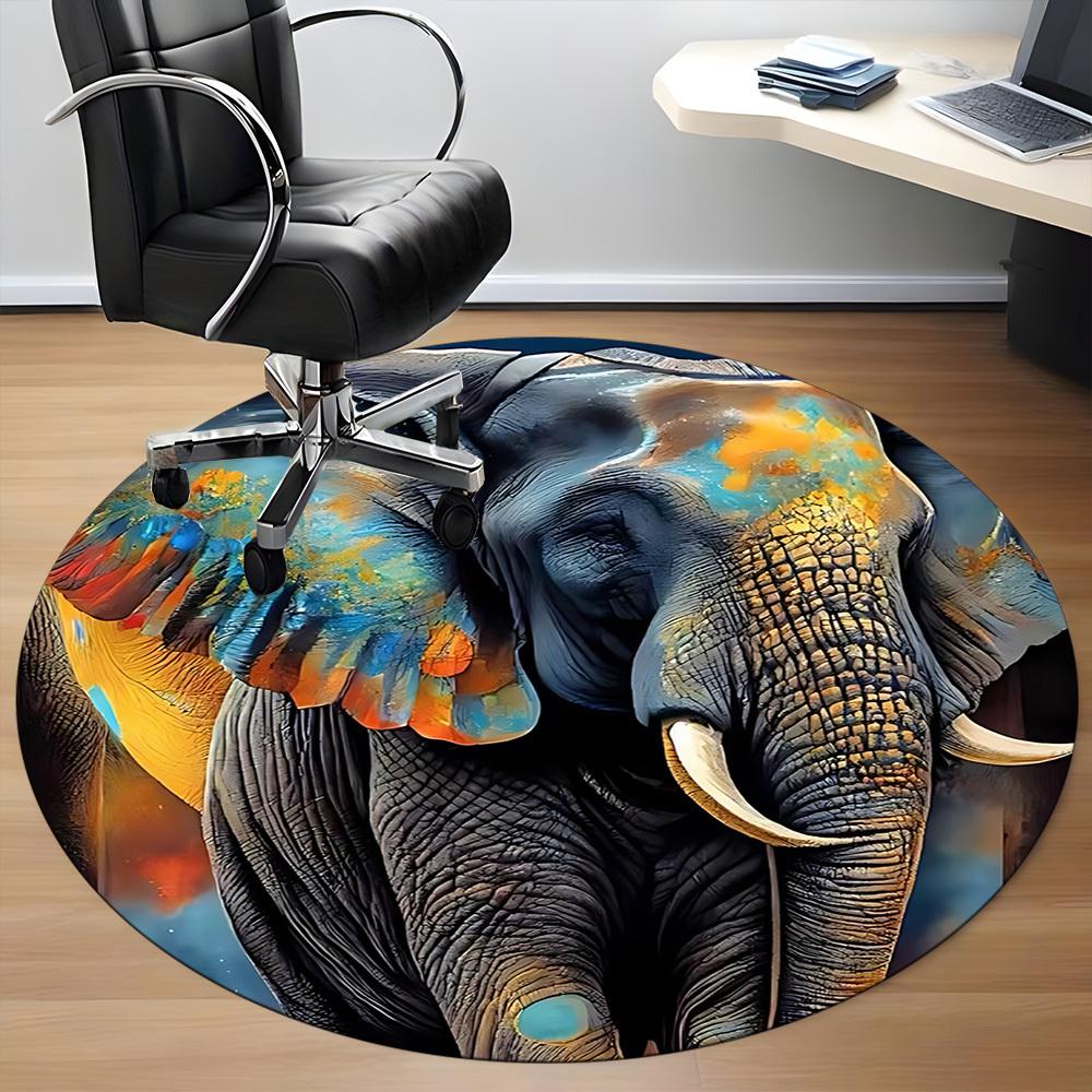 1PC Elephant Office Round Area Rug, Indoor Mat Suitable ForOffice, Under Office Chairs Bedroom Living Room Home Decor, Room Deco, D030