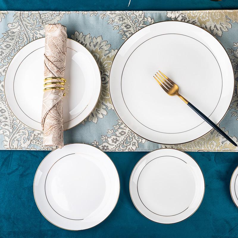 Gold Rim Bone China Moon Dish - Ceramic Western Steak & Cold Dish Plate, Ideal for Display or Gift.