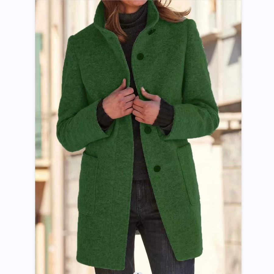 Autumn and Winter Retro Button Up Collar Woolen Coat for Women In Europe and America