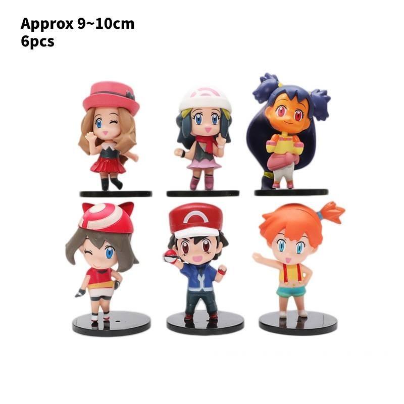 Pokemon Trainer Ash Dawn Action Figures Plastic Model Toys 9-10cm Tall Anime Characters
