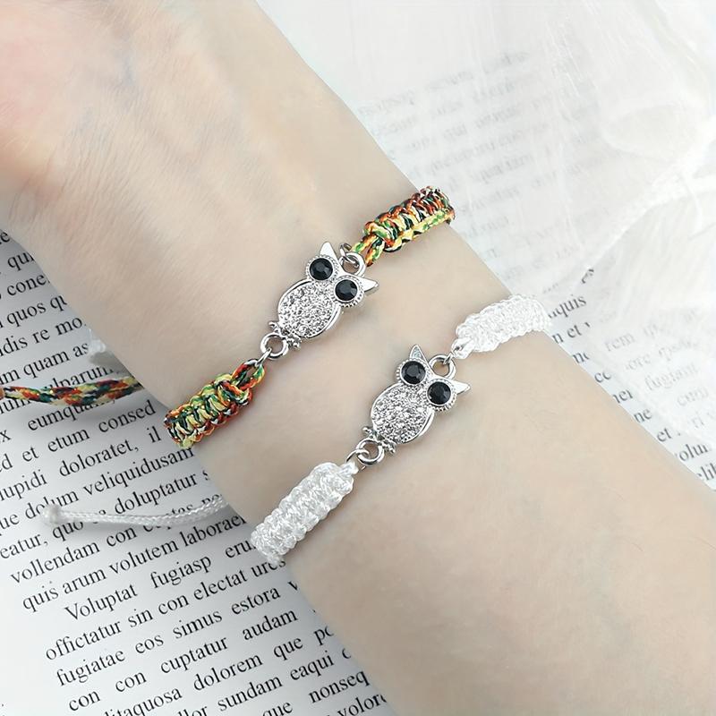Women Men Handmade Braided Bracelets With Owl Pendant Lucky Rope Pray Friendship Wristband Jewelry Gift