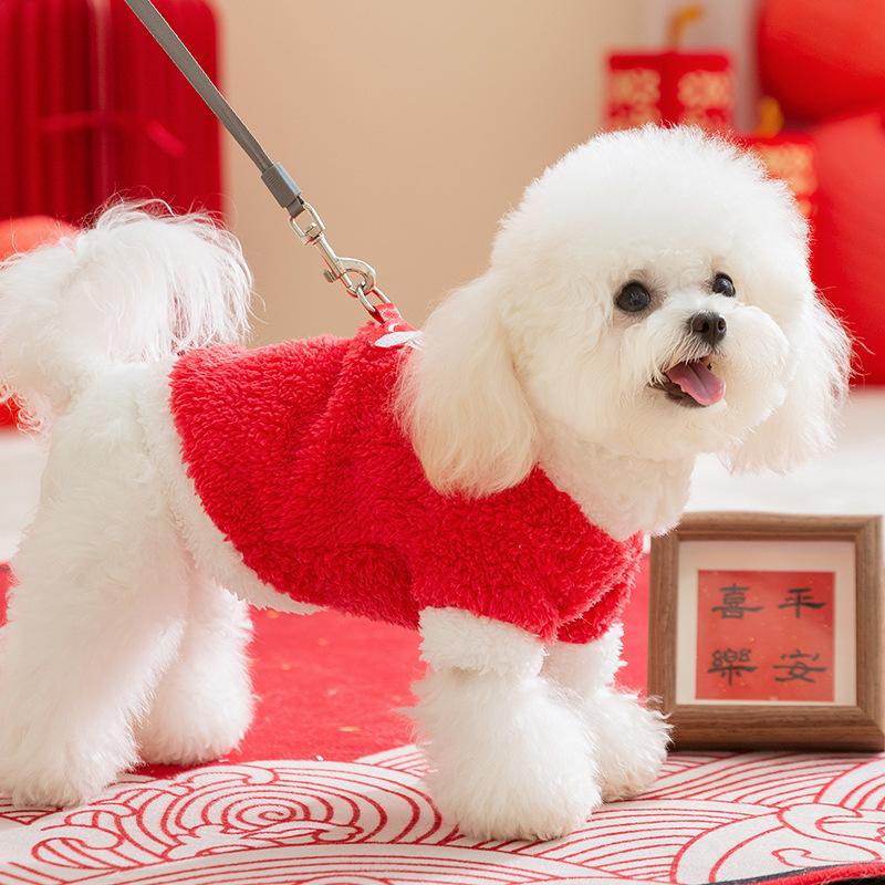 Neujahrs Welpen Hundekleidung Herbst und Winter warm zwei Beine Teddy als Bär Kätzchen kleiner Hund Haustier Neujahrskleidung