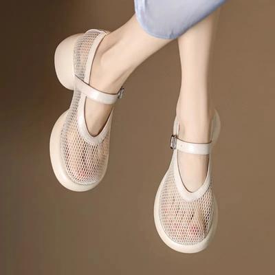 Sandales Baotou pour femme Semelle épaisse Maille respirante Boucle à une bride Chaussures Romaines Nouvelles Chaussures Mary Jane d'Été