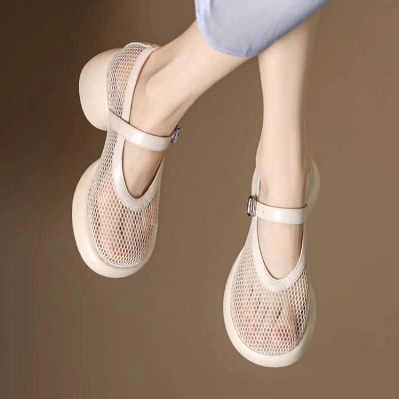 Dámské sandály baotou silná podrážka prodyšná síťovina jednořadá přezka Římské boty letní nové boty Mary Jane