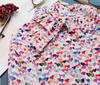 Clearance Women's Silk Long-Sleeve Shirt with Colorful Heart Print & Removable Bow