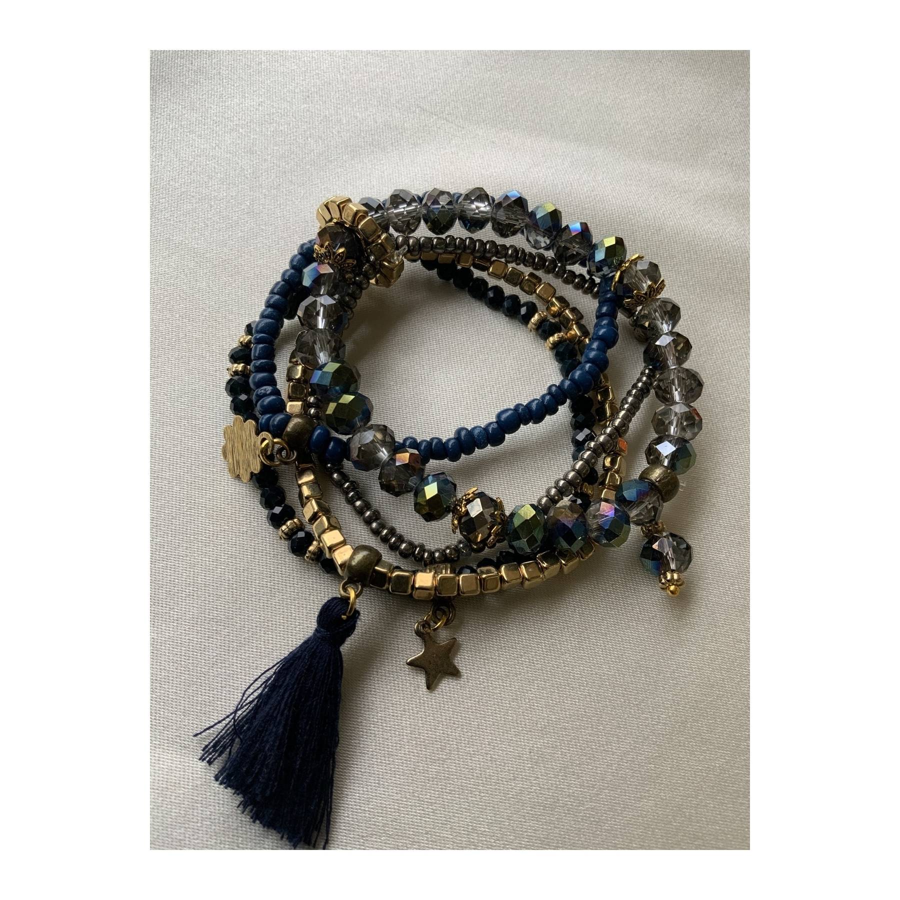 

Women s Crystal Navy Blue Gold Gray Star Figured Multi Threaded Bracelet