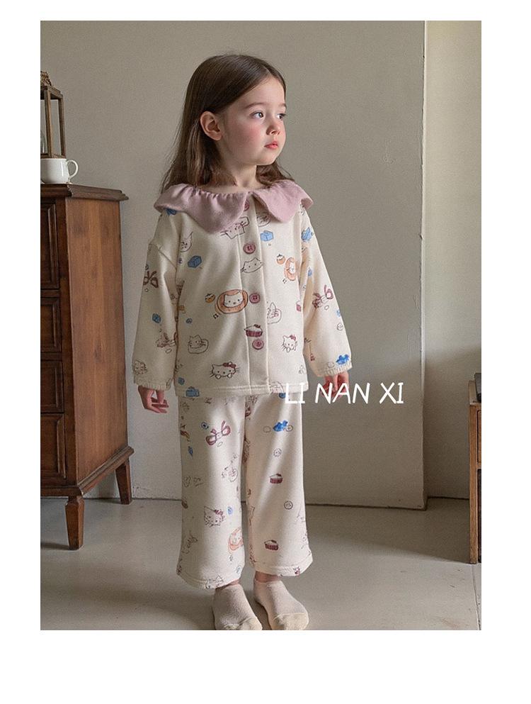 88352 Girls' 2025 Winter Pajama Set with Velvet and Lace - Sweet and Comfortable Homewear