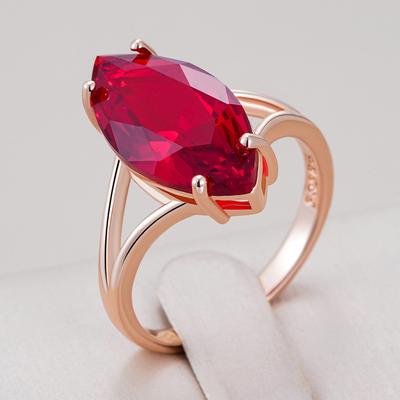 Inele Etnice Roșii Strălucitoare cu Romb de Zircon Natural pentru Mirese și Femei, Culoare Aur Roz, Bijuterii Fine de Calitate Superioară pentru Zi cu Zi