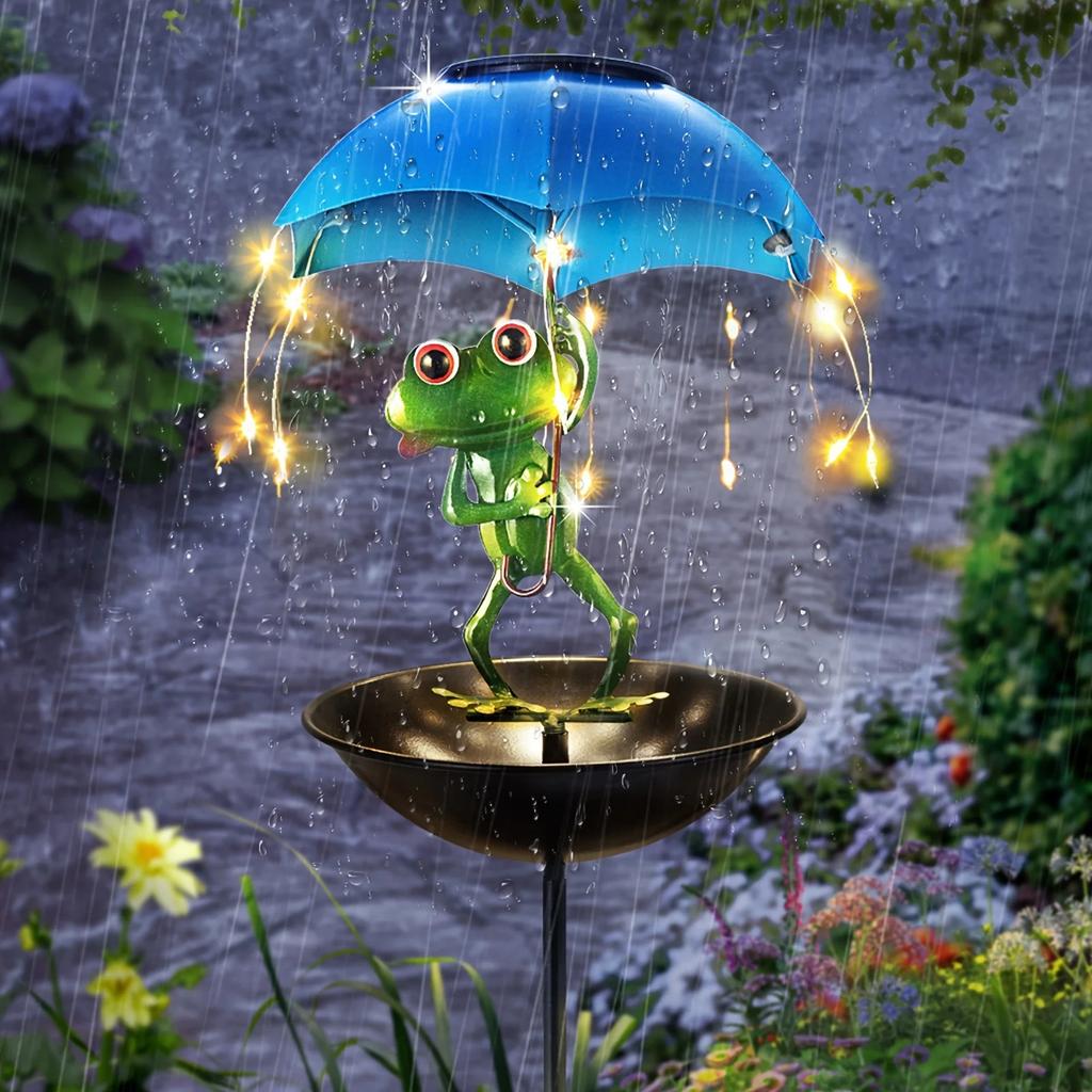 Solar LED Light Bird Feeder Outdoor Decor Lamp Frog Figurine Feeding Station Decorative Waterproof Lighting for Patio Courtyard