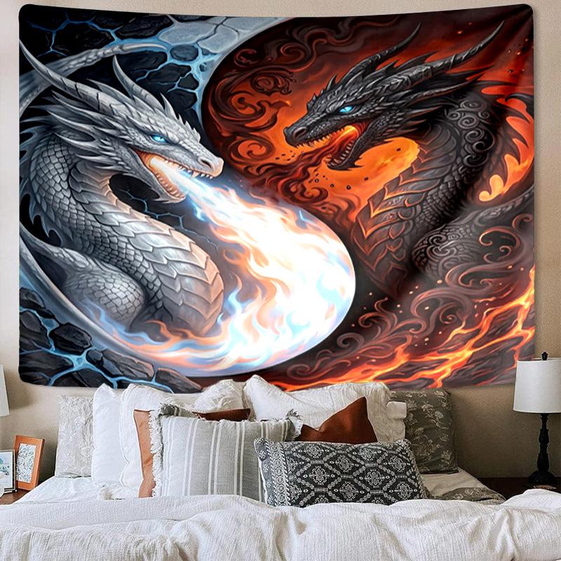 Blue Dragon Holding Stars Tapestry Room Decoration Wall Hanging for Living Room Bedroom, Dormitory, Birthday and Christmas Gifts