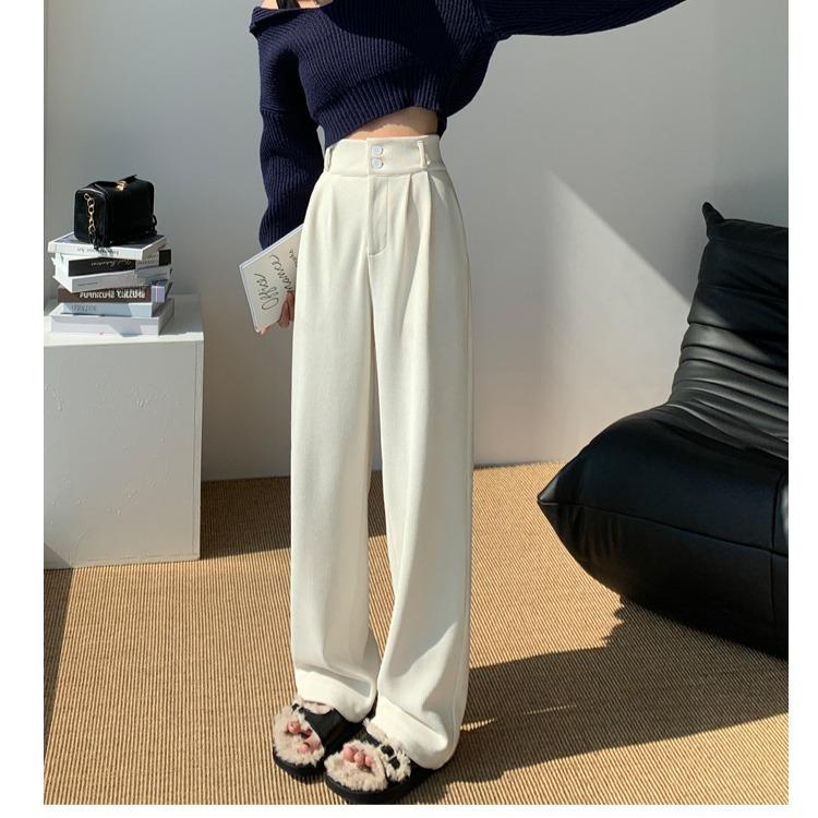 Autumn Women's Black Velvet Wide Leg Trousers for Outwear