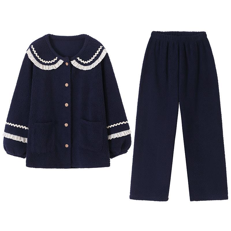 Coral Fleece Women'S Pajamas Autumn And Winter Winter Fleece Thickened Warm Can Be Worn Outside Loungewear Set