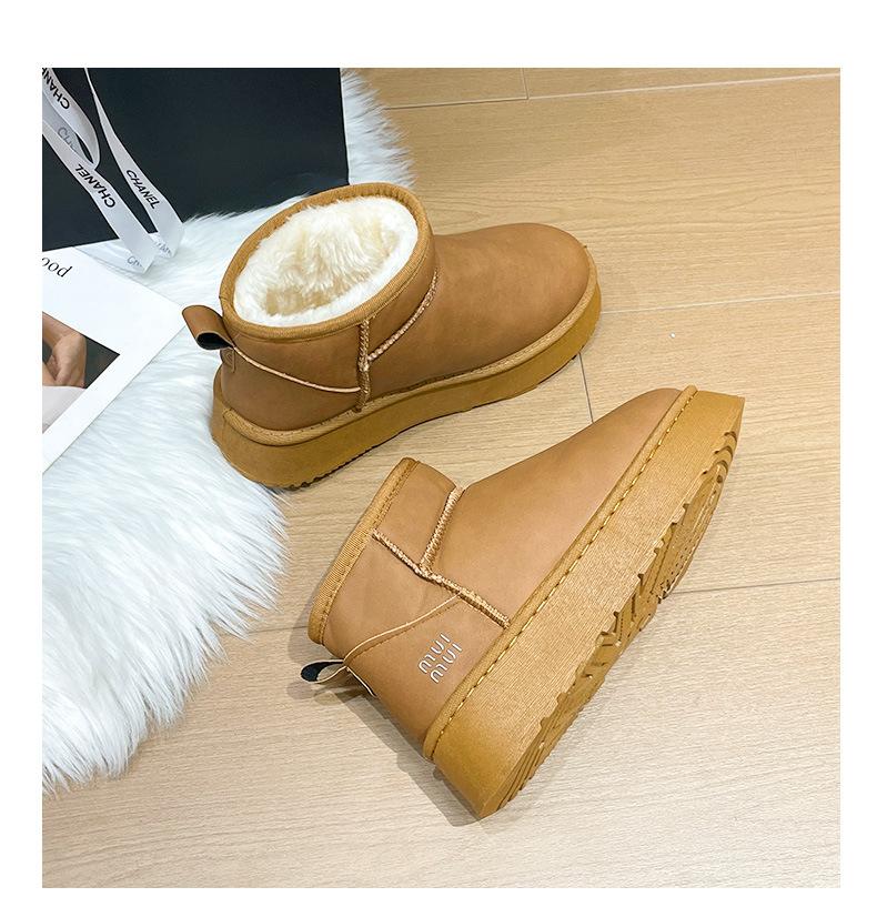 Women's Plus Size Snow Boots Casual Short Tube Sponge Cake Thick Soled Fleece Fur Cotton Boot Fluffy Bread Shoes 36-41