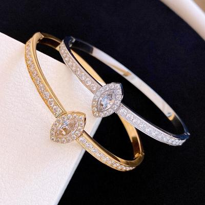 High-End Zircon Rhombus Oval Stainless Steel Bangle: Sophisticated Luxury Fashion Bracelet