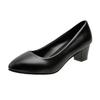 4/5/6cm Thick-heeled Pointed-toe Professional Women's Shoes, Work Shoes, Women's Single Shoes, Black Low-heeled Leather Shoes, Women
