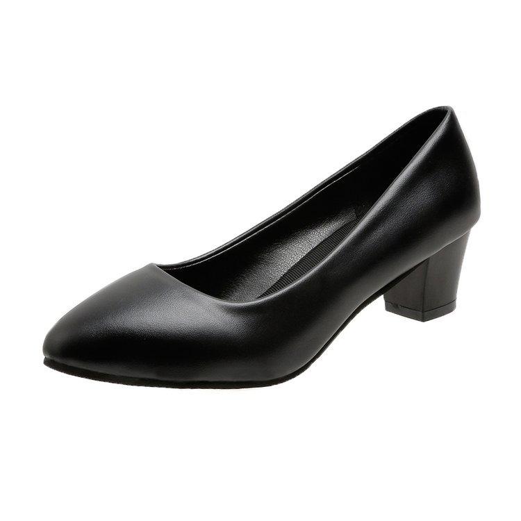 4/5/6cm Thick-heeled Pointed-toe Professional Women's Shoes, Work Shoes, Women's Single Shoes, Black Low-heeled Leather Shoes, Women