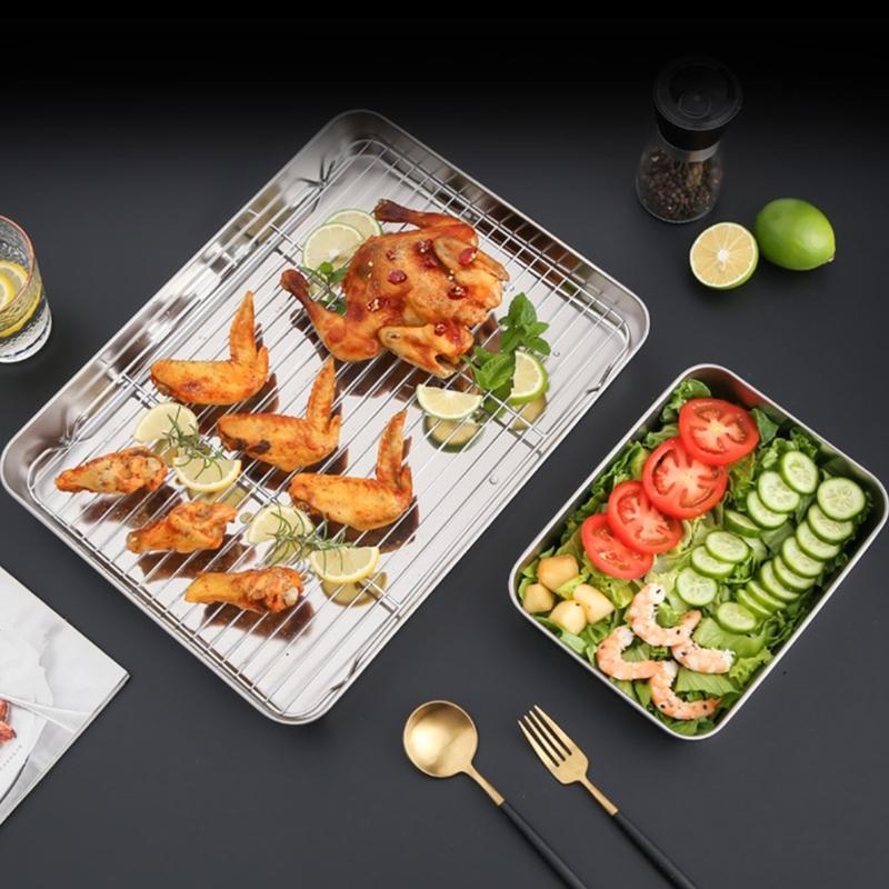 Stainless Steel Roasting Baking Pan And Wire Rack Set For Uniform Cooking Durable Rusts Resistant Easy To Clean Surfaces