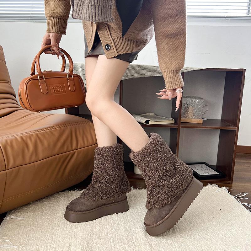 Cizme de zăpadă cu talpă groasă pentru femei, noi de toamnă și iarnă, cizme de pantalon îngroșate cu blană mică, cizme de bumbac cu talpă moale