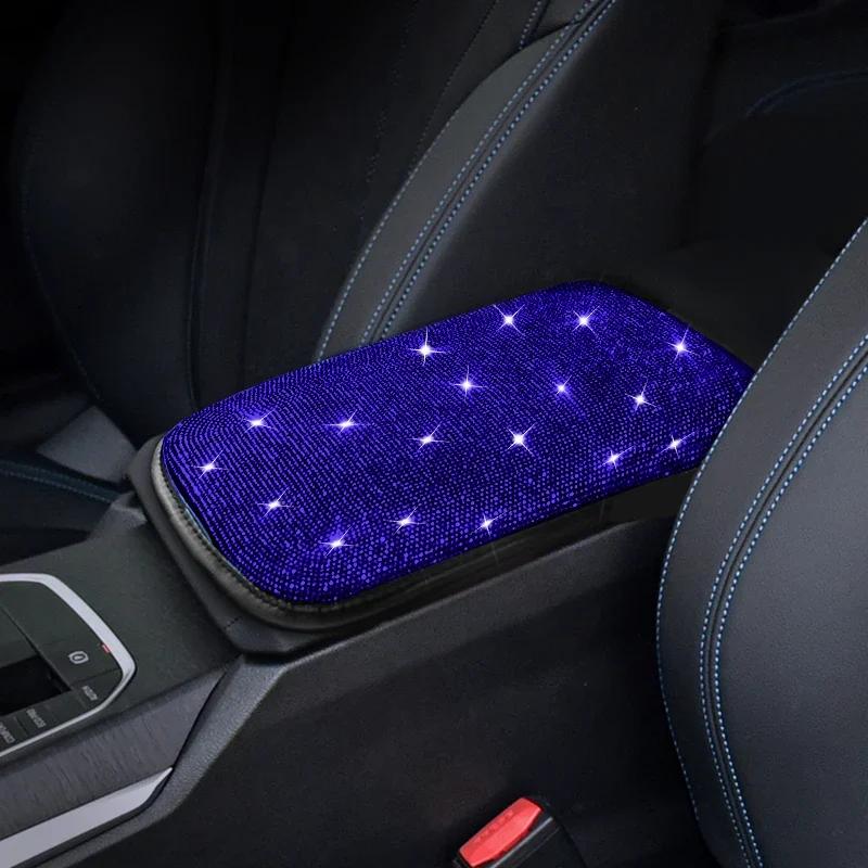 Bling Car Armrest Cover Auto Center Console Protective Cover Crystal Rhinestone Arm Rest Cushion Pad Car Accessories for Women