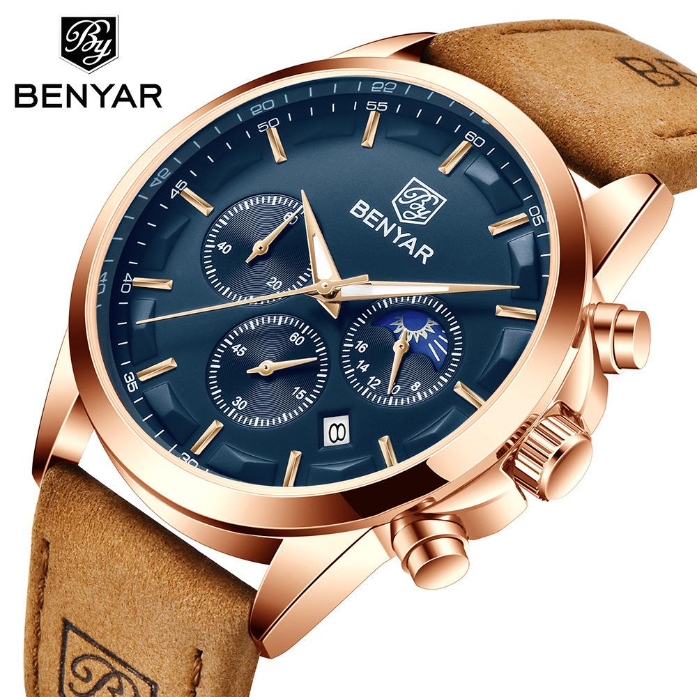 Watch Men'S Quartz Watch Multifunctional Timing Fashion Waterproof Luminous Leather Trendy Men'S Watch 5160