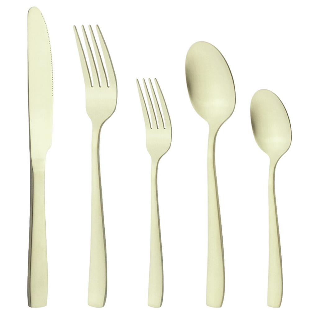 5Pcs Gold Matte Dinnerware Set Stainless Steel Cutlery Home Dessert Fork Spoon Knife Dinner Set Silverware Flatware Set