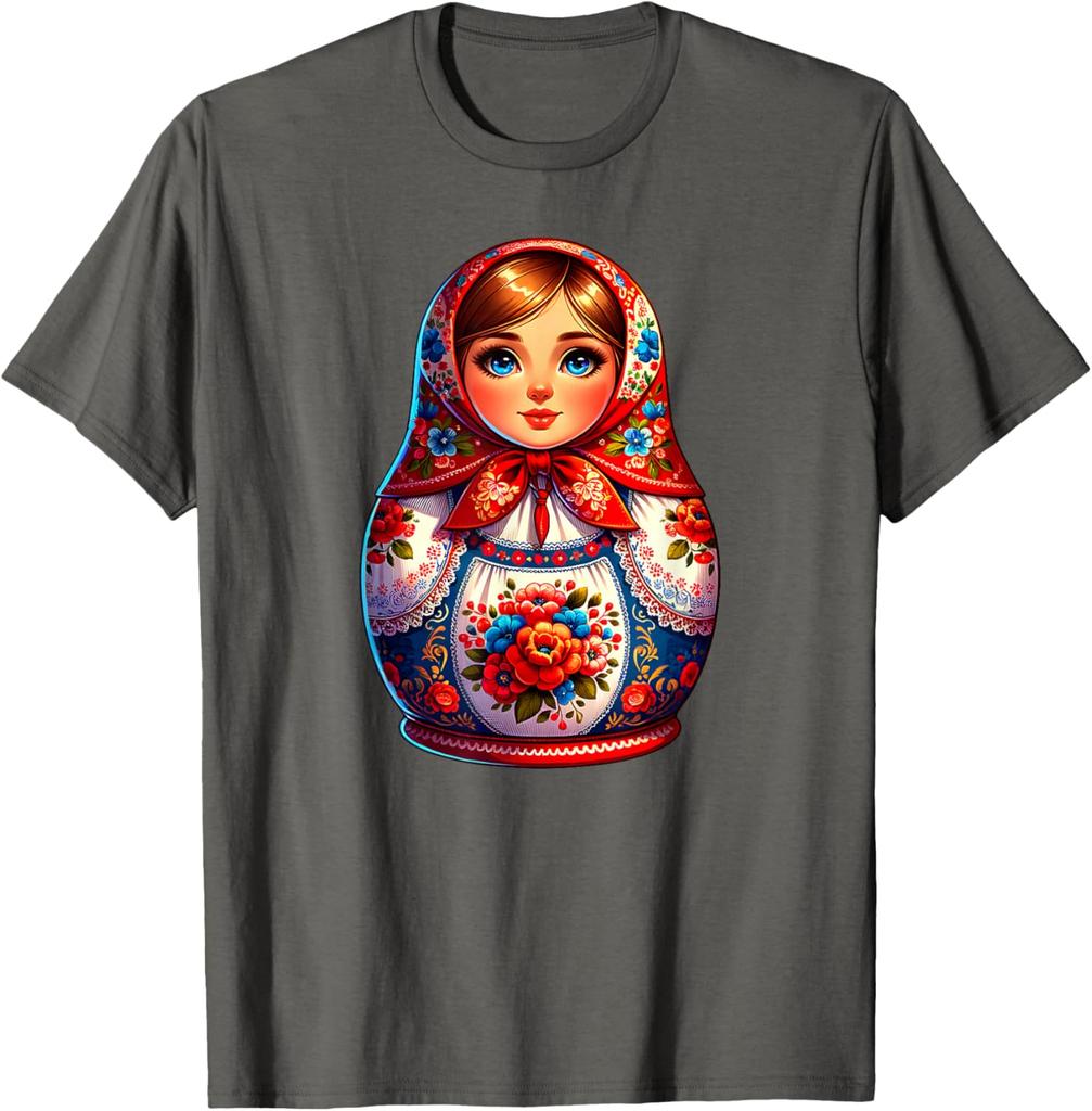 Matryoshka Doll Russian Folk Art Print Short Sleeve Graphic Tee Men Casual Breathable T-Shirt