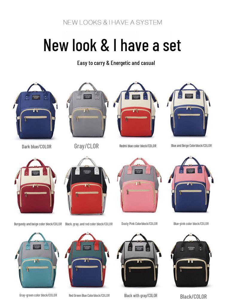 Upgraded Large Capacity Waterproof Mummy Bag - Lightweight Double Shoulder Mother & Baby Color Block Bag