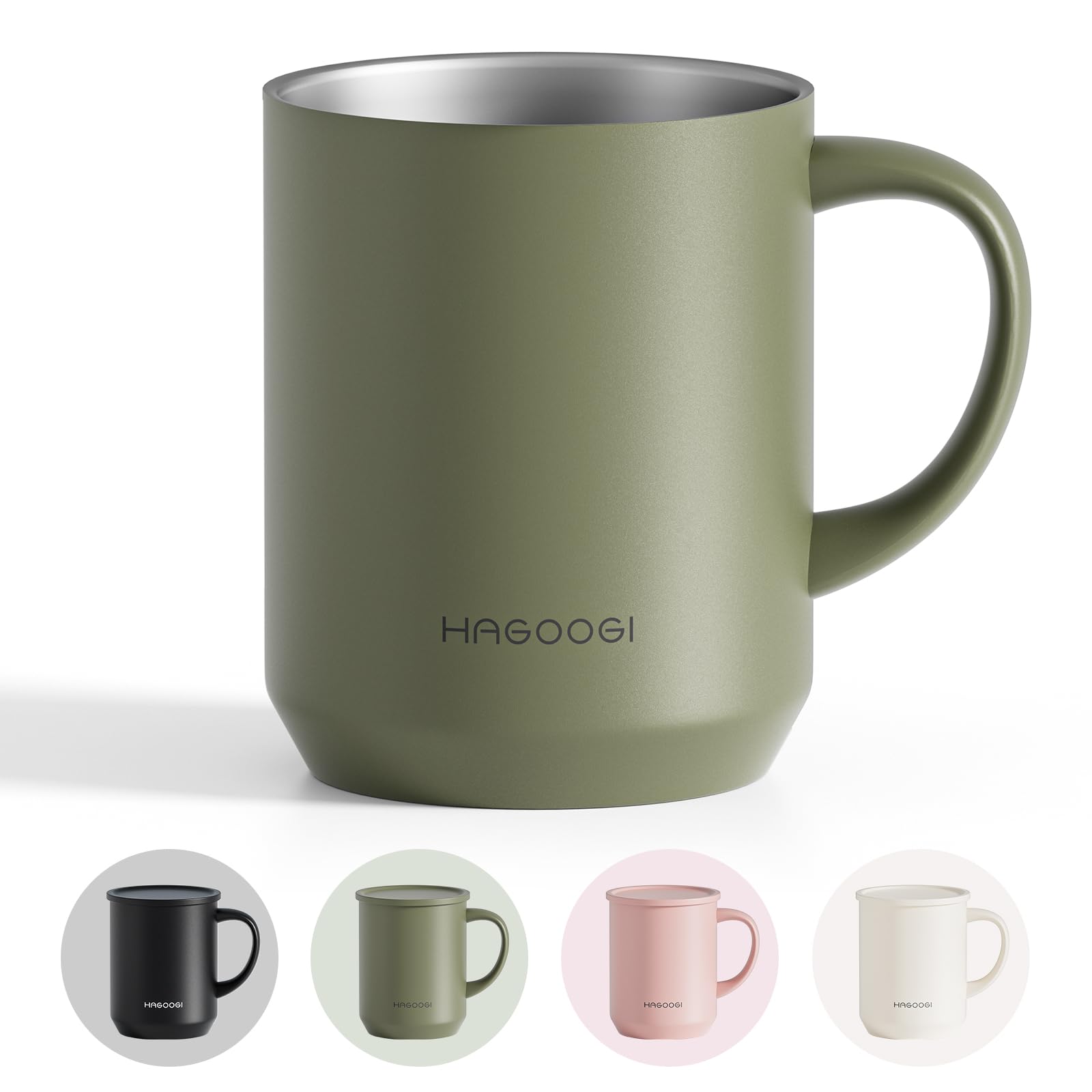 

HAGOOGI Кружка с сохранением тепла или вакуумной изоляцией, керамическая, двойная, идеально подходит для дома или из нержавеющей стали, для кофе, на день, зеленая крышка, для холодных напитков, 360 мл, кружка, покрытие, зелёный