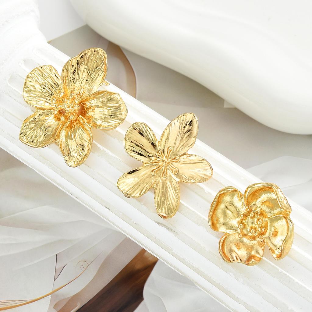 6 Piece Fashion Metal Flower Earrings Set Jewelry Women Trendy Shiny Daily Party Accessory Decorative Gift Idea For Her