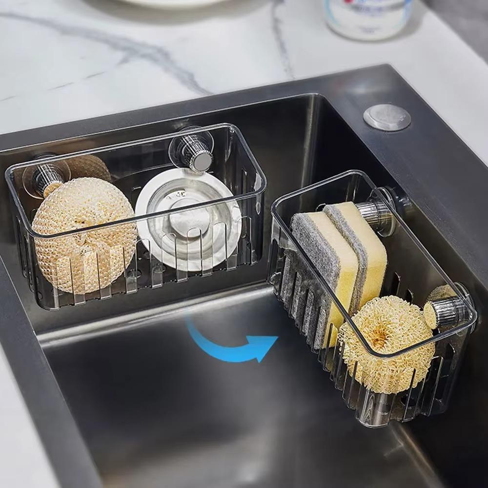 Multi Functional Bathroom Suction Cup Corner Shelf Rotating Sponge Holder  Kitchen Supplies