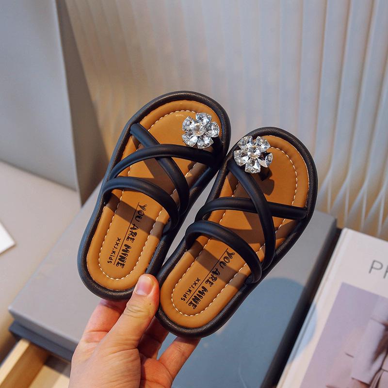 

Тапочки для детской обуви для девочки обувь для малышки дышащая летняя пляжная обувь обувь на платформе повседневные тапочки обувь принцессы zapato 30insole19.3cm чёрный