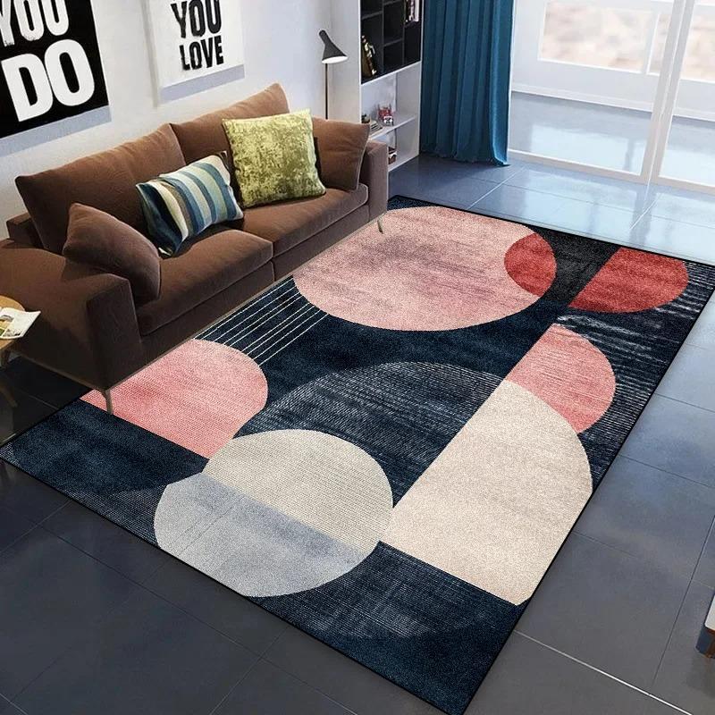 Nordic Abstract Geometric Area Rug Orange Black Large Carpet for Living Room Soft Non-Slip Washable Floor Mat Home Decor