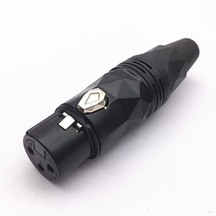 Black Lacquered XLR Microphone Plug: Gold-Plated Copper Pins, 3-Core Female Connector