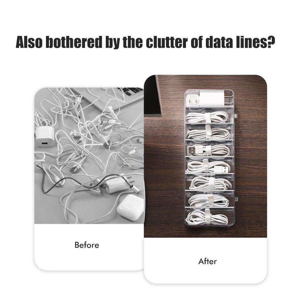 8 Grids Clear Plastic Cable Storage Box Data Cable Storage Container Save Space Cable Management