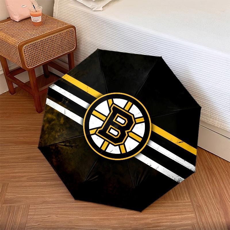 Boston Bruins Pattern, Automatic Folding Umbrella, Portable and Foldable Design, 8 Ribs, a Christmas or Birthday Gift.