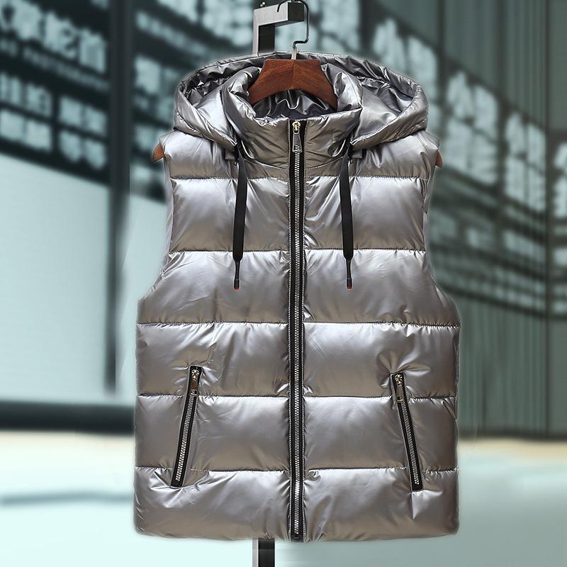 Men s Korean Style Glossy Cotton Hooded Workwear Vest - Trendy Student, Thickened Warmth, Couple-Friendly Outerwear 4XL