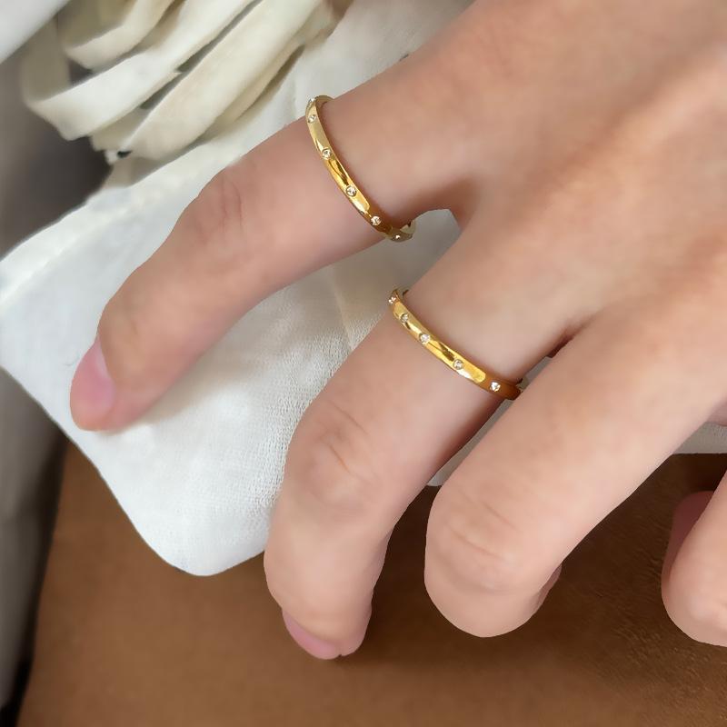 Simple and Fashionable Ten Zircon Titanium Steel Ring Women's Ring Temperament Index Finger Accessories