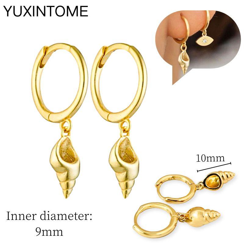 925 Sterling Silver Needle Vintage Square Round Pendant Earrings For Women Crystal Shell Geometric Earrings Fashion Jewelry