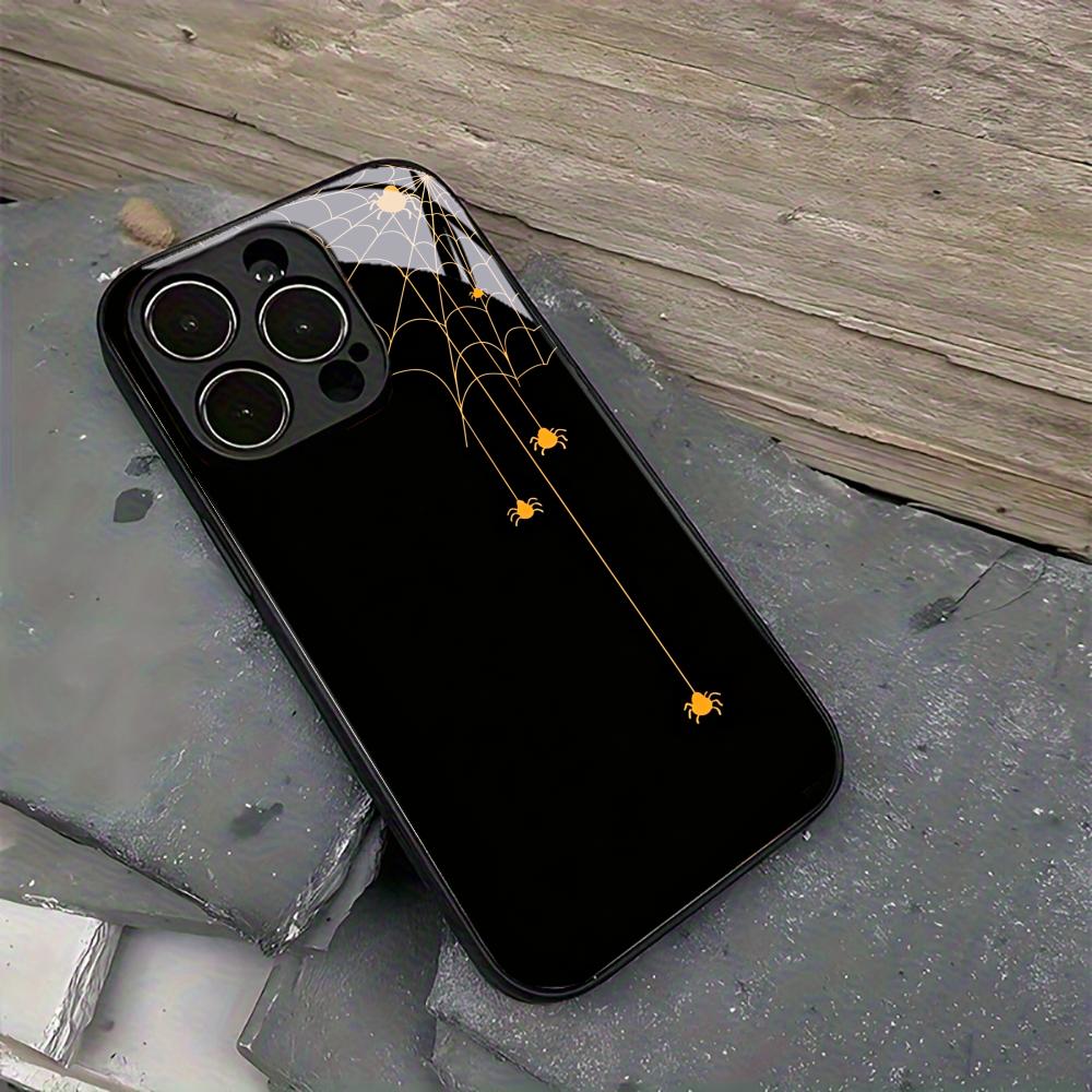 Spider Web Phone Case For iPhone 17 16 15 14 13 12 Plus Pro Max Hard Shockproof Glossy Glass Back Cover Anti-Fingerprint