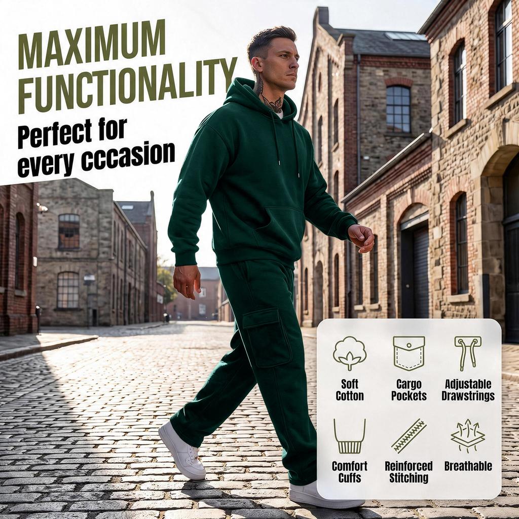 Men's 2-Piece Outfit Set, Hooded Sweatshirt and Cargo Straight Leg Pants, Casual Streetwear