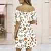 Women Plus Size White Off Shoulder Short Sleeve Tie Cuff Printed A Line Dress