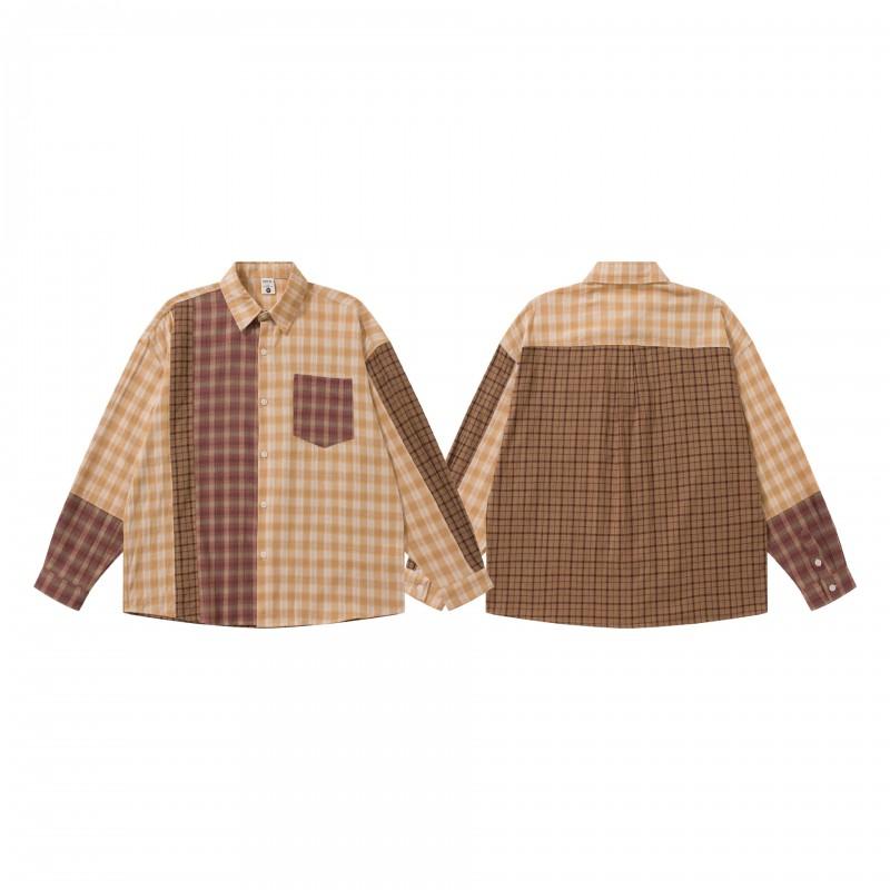 Unisex Übergroßes Langarmhemd Mit Color-Block Patchwork-Design Baumwollmischung 2026 Lässiges Oberteil