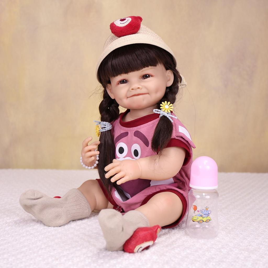 KEIUMI Smiling Reborn Baby Girl Dolls 55 Cm Full Silicone Vinyl Body Bathe Lifelike Princess Bebe Newborn Dolls Christmas Gifts