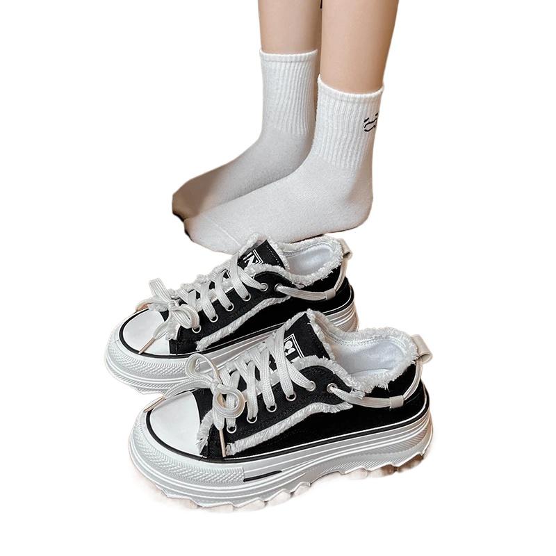Fashion New Round Toe Thick Sole Canvas Shoe Casual Comfortable Walking Shoes Cross Strap Women'S Sneakers