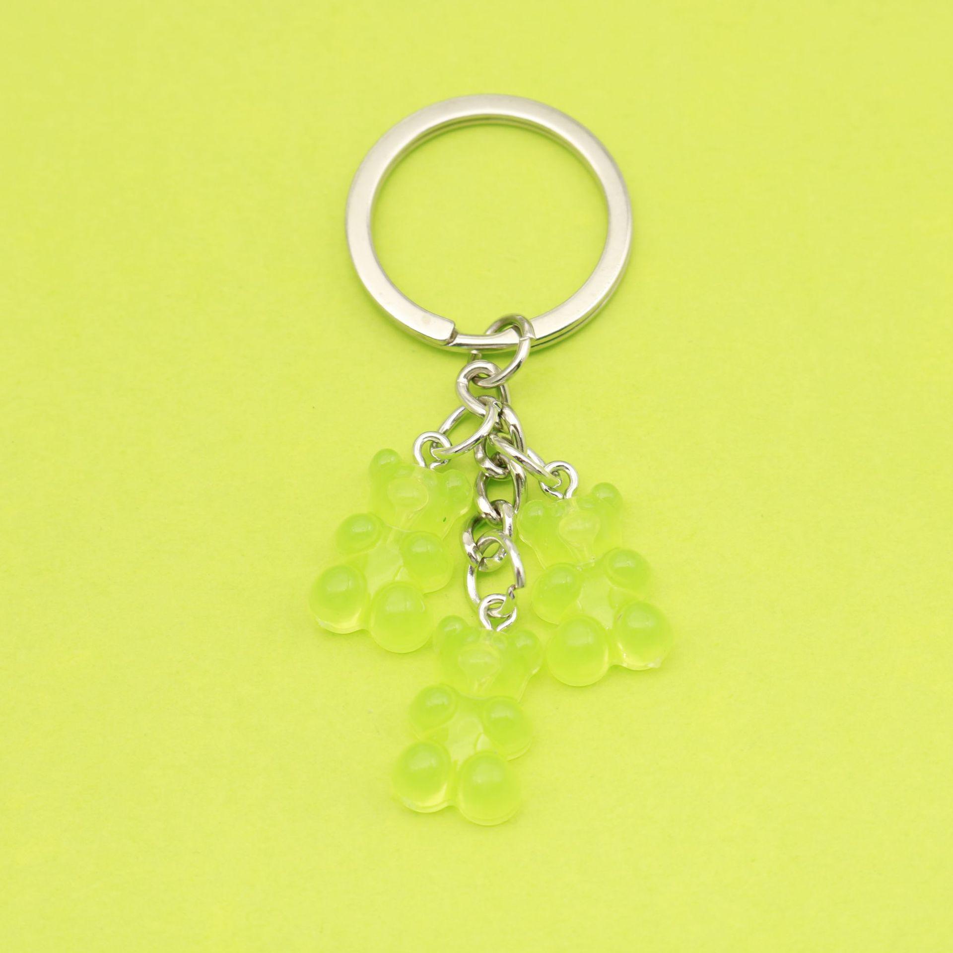 3D Jelly Transparent Bear Resin Keychain with Heart Pendant - Children s Gift