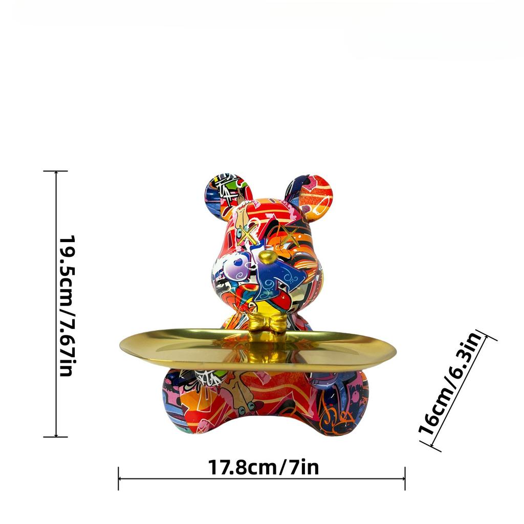 Trendy Colorful Graffiti Bear Abstract Resin Storage Statue Cute Doodle Animal Organizer Desk Holder for Home Office Ornaments