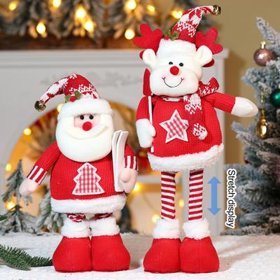 Christmas Doll Ornament Plush Santa Snowman Elk Doll Toy with Telescoping Leg