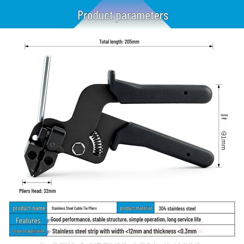 Stainless Steel Zip Tie Tool: Crimper, Tensioner, Tightener, Cutter, and Pliers