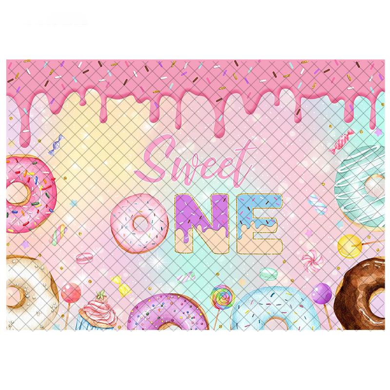 LS Photography Backdrop Custom Sweet 1st Birthday Donut Candy Lollipop Decor Kid Birthday Party Cake Smash Photo Backdrop Studio