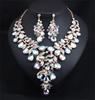 Gorgeous Colorful Crystal Flower Drop Collar Necklace Earring Luxury Wedding Jewelry Set Exaggerated Girl's Bridal Party Gift
